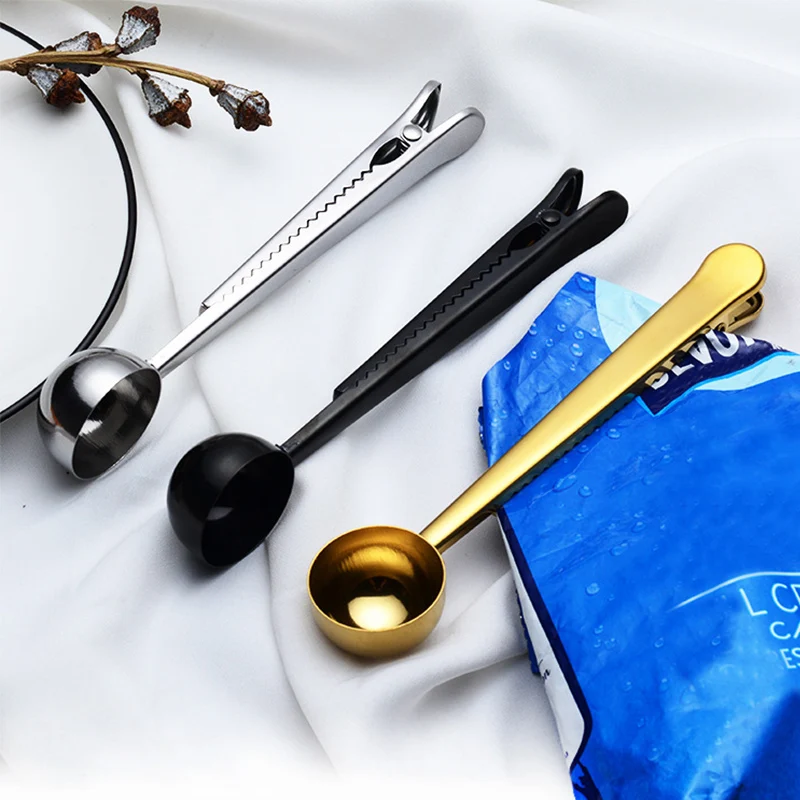 

Stainless Steel Coffee Scoop With Clip Tea Popular Measuring Cup Coffee Kitchen Supplies Multifunction 1PC Home Supplies