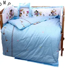 Промо-акция! Комплект постельного белья для маленьких мальчиков с рисунком из мультфильма, 7 шт., детское постельное белье с вышивкой(бампер+ пододеяльник+ матрас+ подушка