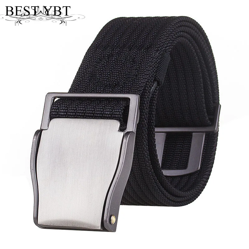 

Best YBT Unisex belt 2019 new fashion Thicken Nylon Alloy Insert buckle Men belt solid color Men and Women casual belt