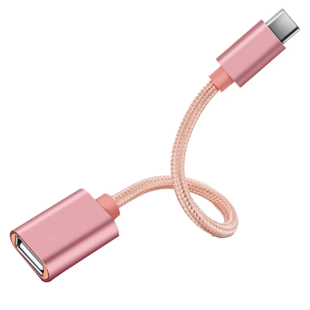 Nylon Braided Type-C Male to USB 2.0 Type-A Female Adapter OTG Host Cable Charger Data Sync Cord 15cm
