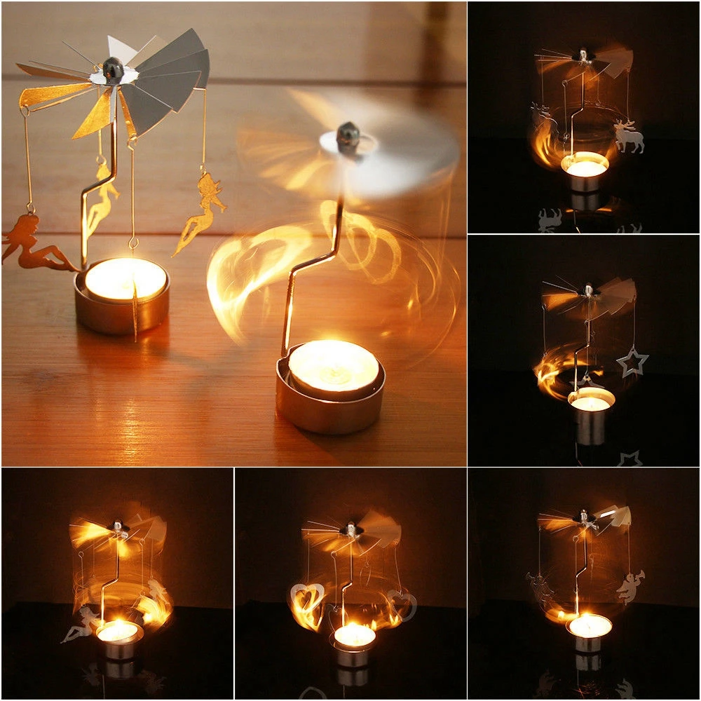 Xmas Festival Rotating Spinning Tea Light Candle Holder Carousel Home Decor HG7055 HG7062in