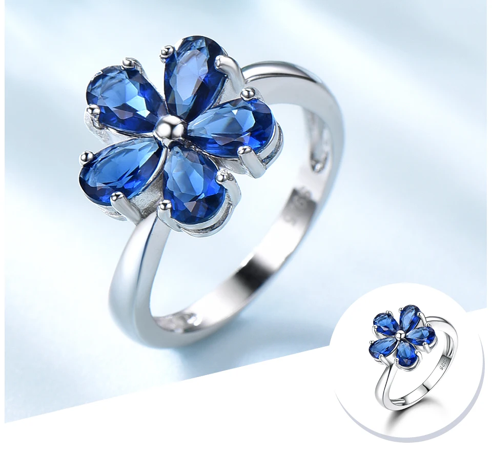 UMCHO Gemstone Blue Sapphire Rings for Women Genuine 925 Sterling Silver Flower Party Wedding Engagement Fine Jewelry Party Gift