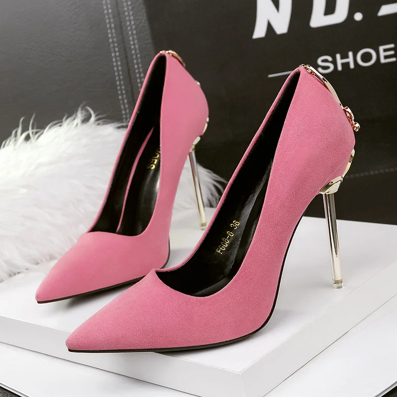 

Korean fashion pointed high heels nightclub sexy metal with women's shoes stiletto bow single shoes.