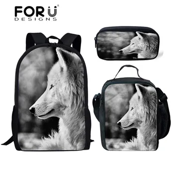 

FORUDESIGNS Kids Bag for School 3D Animal Wolf Printing School Bags Children 3pcs Schoolbag Set Teenagers Primary Book Bags 2019