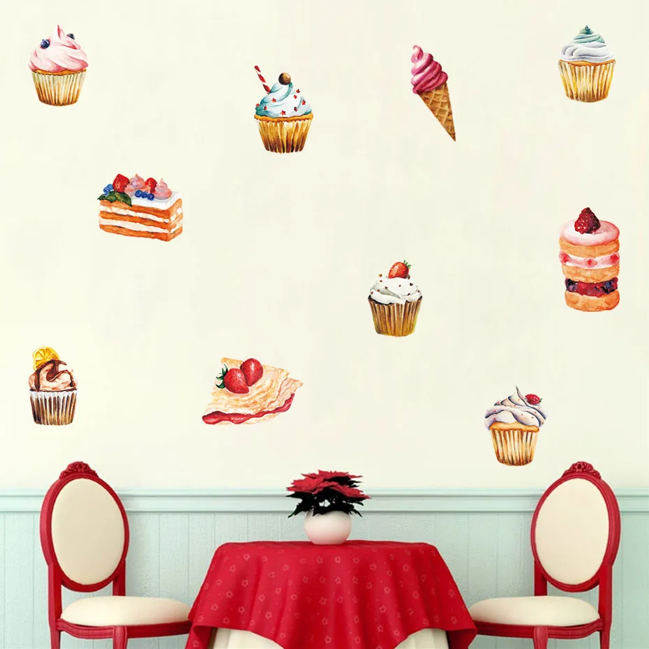 Delicious Dessert Cupcake Wall Art Decals For Resturant Dining Room Vinyl Wall Sticker Removable Wallpaper For Modern Home Decor (5)