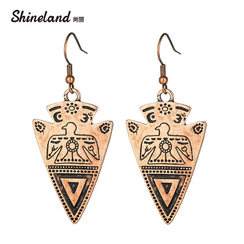 

Shineland Unique Antique Gold/Silver Color Vintage Turkish Style Alloy Carved Dangle Earrings For Women Statement Punk Jewelry