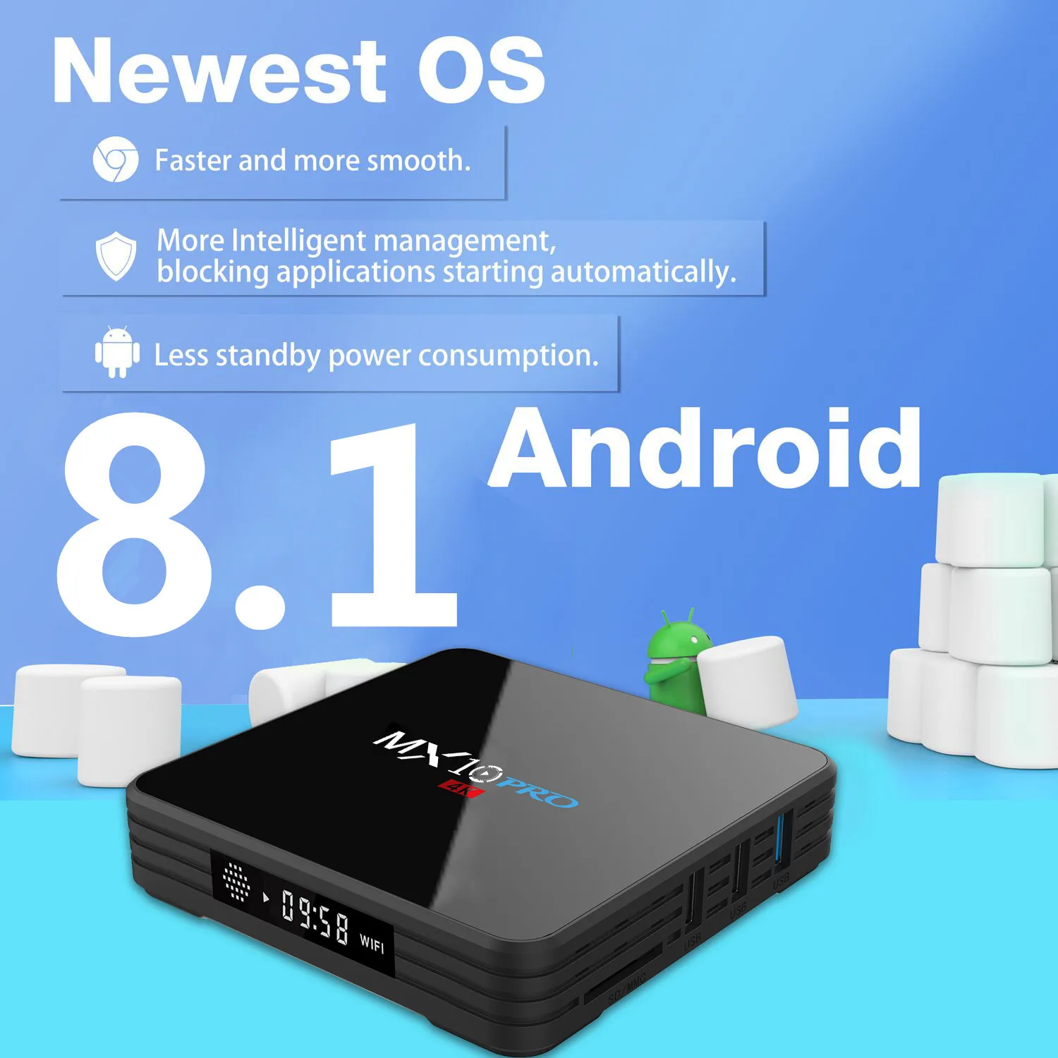 MX10 Pro LED Android 8.1 TV BOX RK3328 Quad Core 4GB RAM 32GB ROM 4K HDR Smart Box 2.4G/5G WIFI USB 3.0 Media Player MX10 Pro LED Android 8.1 TV BOX RK3328 Quad Core 4GB RAM 32GB ROM 4K HDR Smart Box 2.4G/5G WIFI USB 3.0 Media Player