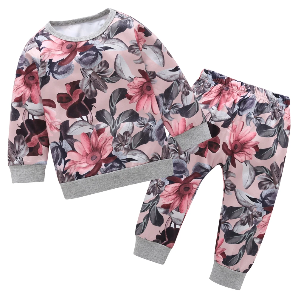 

Top T shirt+ Long Pants Floral print 2pcs/set Outfits baby girl Clothes Infant Newborn clothes Baby Girls Clothing set outfits
