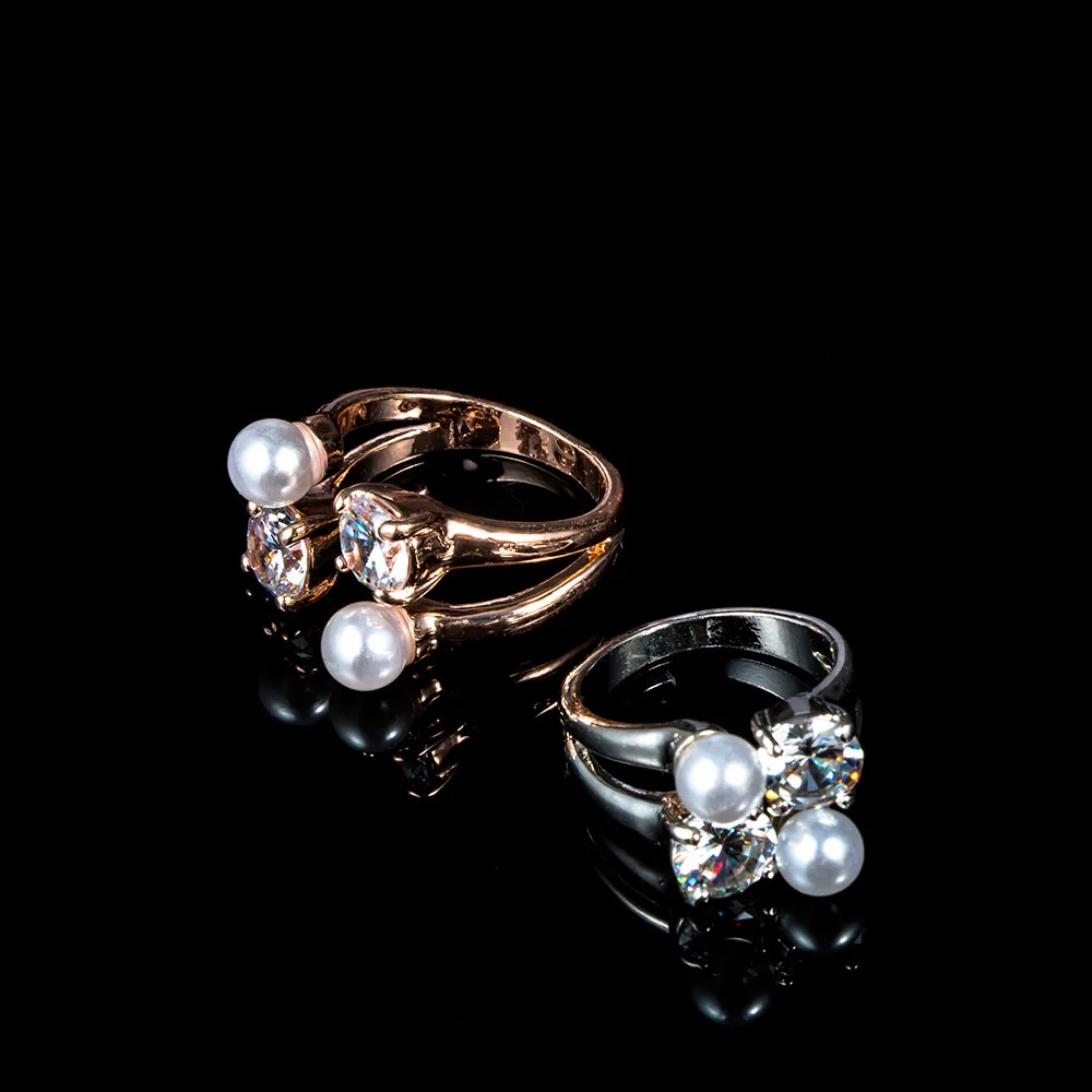 

1 Pcs Fashion Sweet Lady Open Adjustable Ring Zircon Simulated Pearls Rings Gifts For Mother's Day Wedding Gift