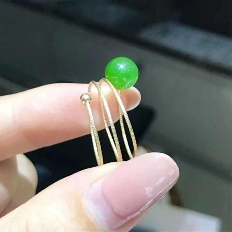 14k золото и Hetian jade Jasper круглый шарик Весна Live женское кольцо | Украшения