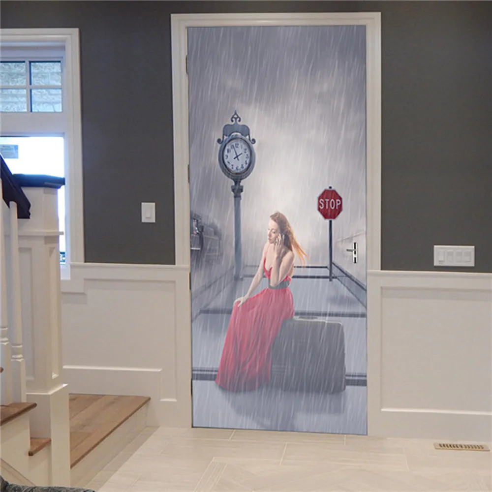Индивидуальный размер/77*200 см 3D Эйфелева башня ПВХ Наклейки на Дверь Самоклеющиеся домашний декор плакат для гостиной DIY водонепроницаемые обои - Цвет: MT100