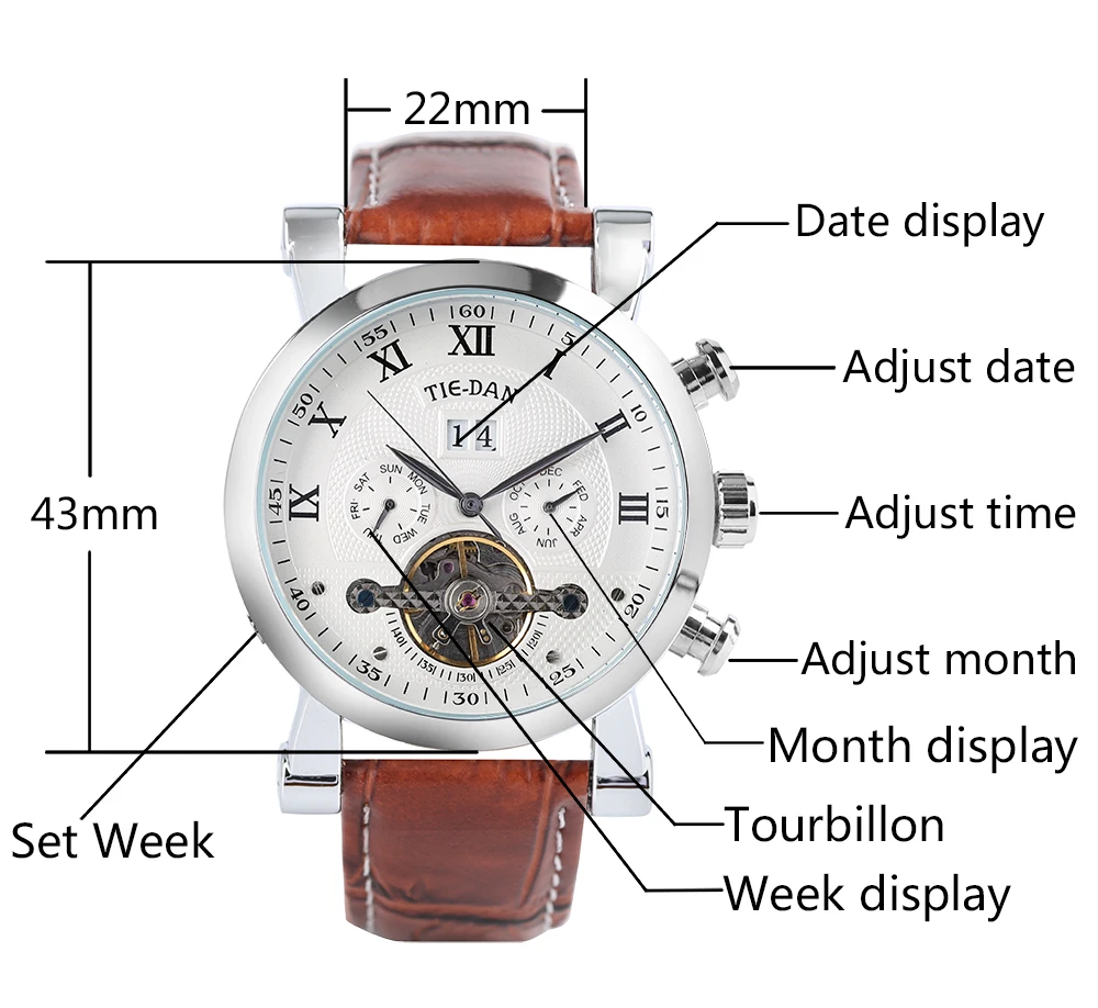 Men's Tourbillon Mechanical Watch Luxury Business Self-Winding Wrist Watch Trendy Genuine Leather Fashion New Time Date Display Best Christmas GiftS for Men Male (20)Men's Tourbillon Mechanical Watch Luxury Business Se