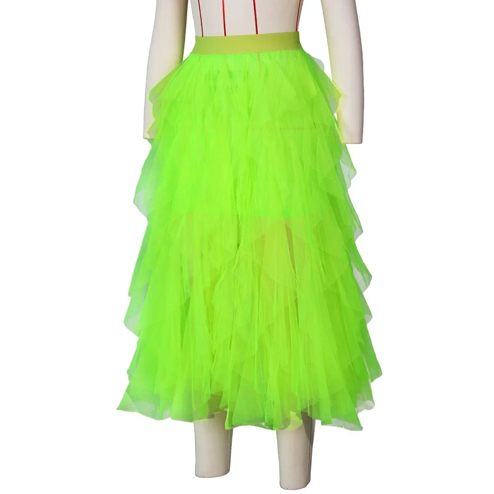 BKLD Summer Fashion Neon Green Casual High Waist Beach Sheer Mesh Skirts Women's Boho Asymmetrical Hot Pink Long Tutu Skirt