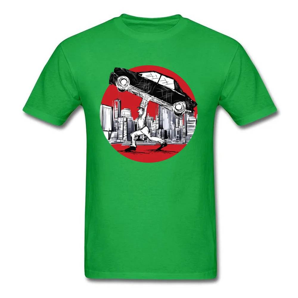 Pedestrian lifting Car O-Neck Tshirts Fall Tees Short Sleeve Oversized Pure Cotton Customized T Shirt Design Men's Pedestrian lifting Car green