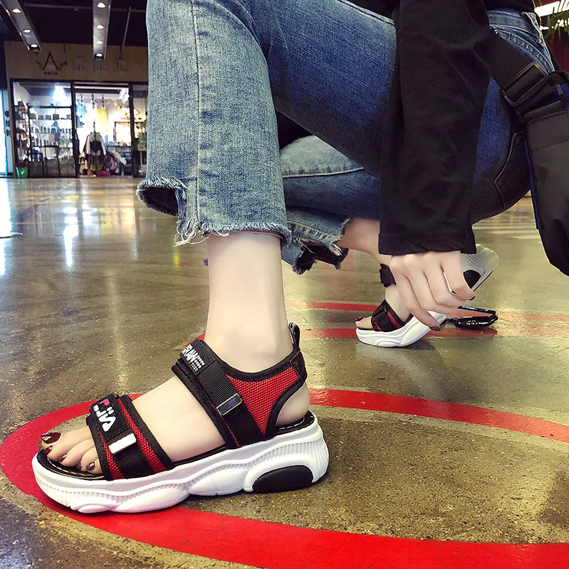 Women's Sandals 2019 Summer High Heels Sandals For Women Chunky Sandal Woman Wedge Platform Shoes Casual Canvas White Sandal