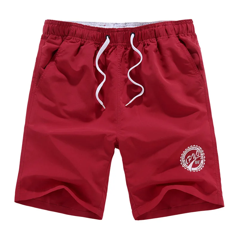 Повседневные мужские шорты для пляжа, мужские быстросохнущие летние однотонные шорты из полиэстера, новая брендовая одежда, пляжные шорты, большие размеры M-5XL - Цвет: Red O