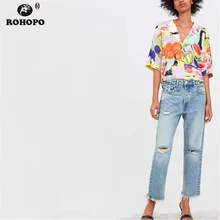ROHOPO Women Fruit Blouse Summer Short Sleeve Crop Printed Holidways Tie Dyed Top Shirt 2019 Cartoon Casual Blouse #XZ2005 all over printed knot crop blouse