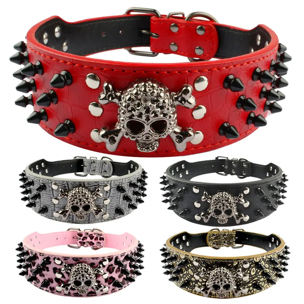 www.bagsaleusa.com : Buy 2 Inch Wide Spiked Studded PU Leather Dog Collars for Medium and Large Dogs ...