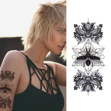 1 шт сексуальные геометрические узоры черный паук цветок хна, временная татуировка черный Менди стиль водонепроницаемый стикер татуировки