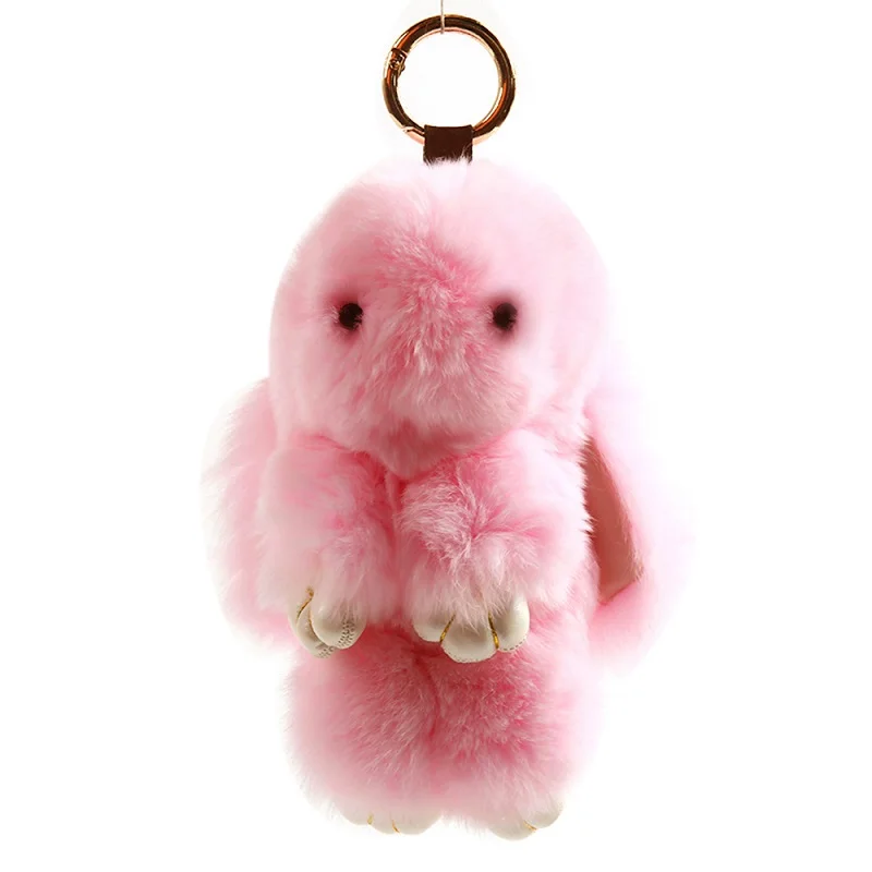 Милый пушистый мех кролик кукла плюфф помпон набивной мультфильм кролик меховой шар Pom Pon игрушка кукла талисманы брелок подвеска - Цвет: Pink