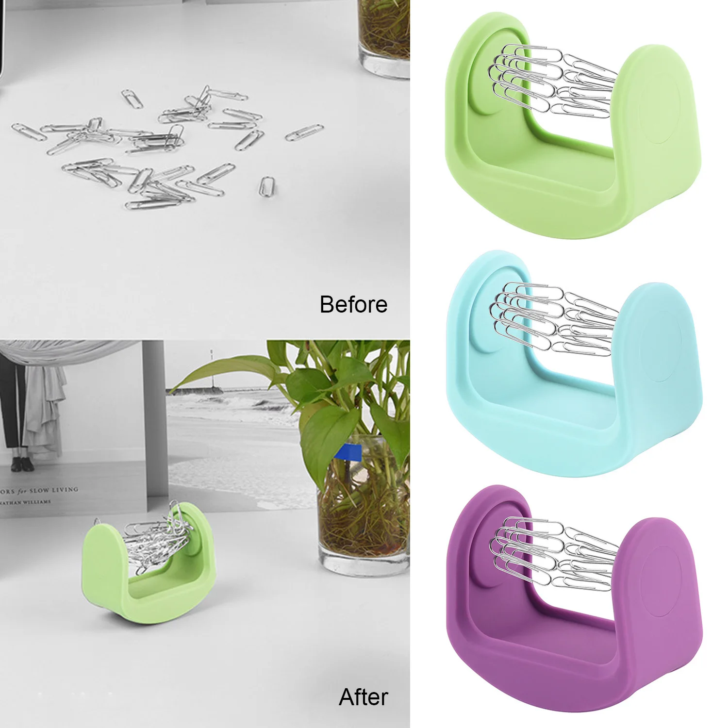 

Magnetic Silicone Paper Clip Swinging Holder Office Desk Storage Organizer Desk Toy Decor