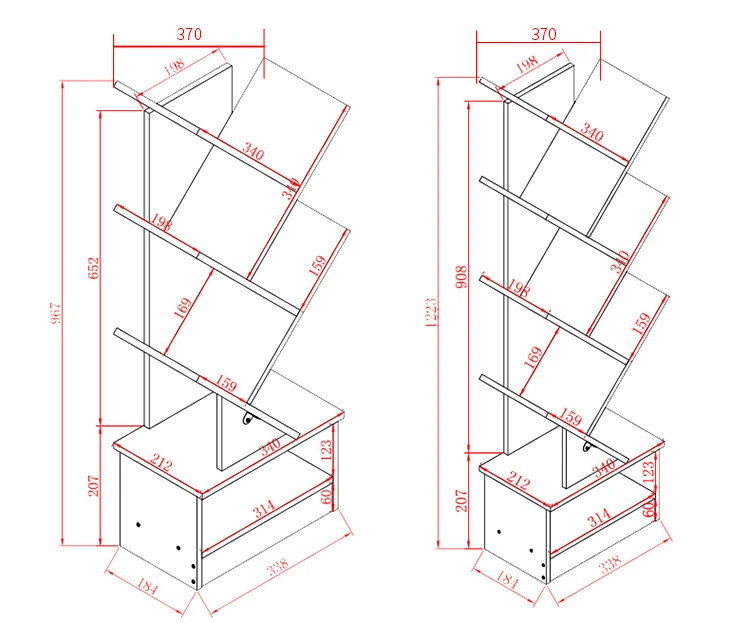 Modern 5-9-Tier Office Bookcase Wood Bookshelf Tree Storage Shelf Floor Standing Bookcase Organizer for Living Room