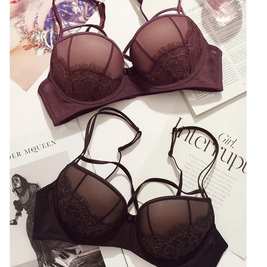 

bra & briefs set deep-v hollow out intimates transparent lace push up bra set women underwear set panties lingerie comfortable