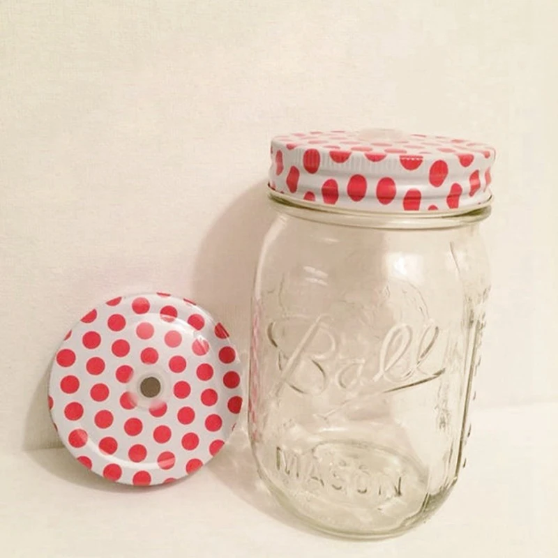 3 PCS Drinking glass colorful polka dots lids , Mason jar Hole Lids for Kids Parties birthday Baby Showers Drinking Accessories
