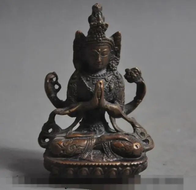 

S3616 Tibet Buddhism Bronze tara 4 arms Kwan-Yin Bodhisattva goddess buddha statue