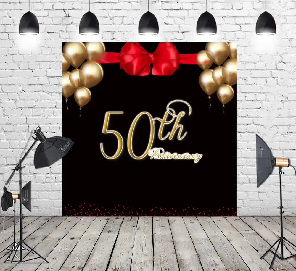 Gold And Black Photo Studio Booth Background Happy 50th Birthday