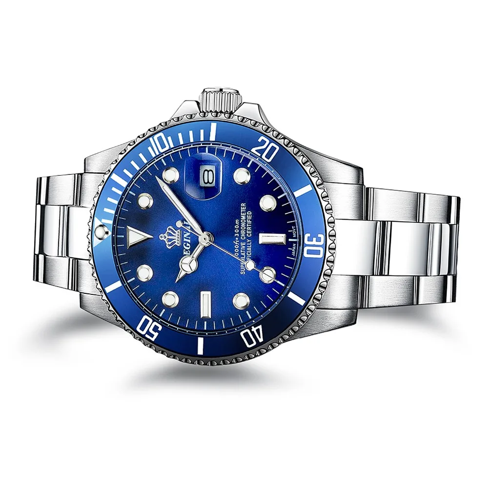 Luxury Reginald font b Watch b font Men Rotatable Bezel GMT Sapphire Date Stainless Steel Sport