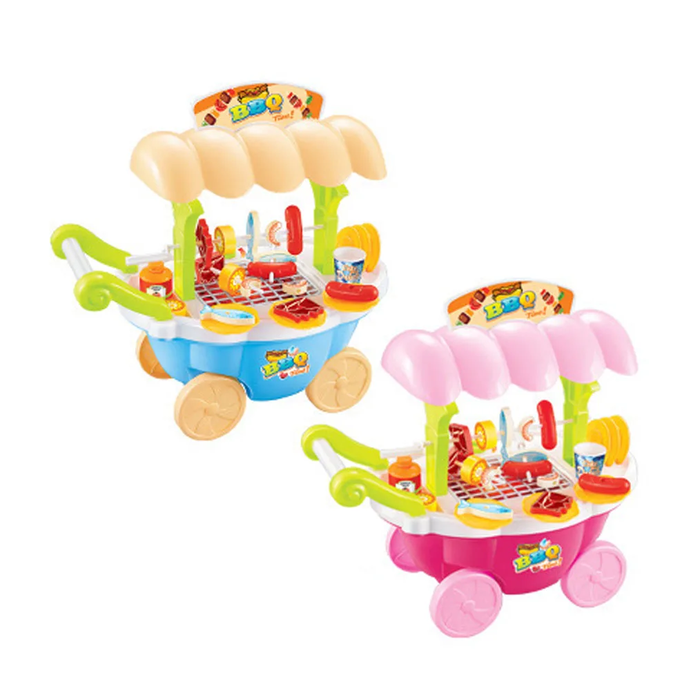 Children Pretend Play Playhouse Toy For Kids Electric Barbecue Cart Plastic Flashing Light font b Music