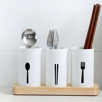 

Oak Base Plastic Utensil Storage Box Kitchen Spoons Forks Chopsticks Dinnerware Tube Draining Stand Shelf
