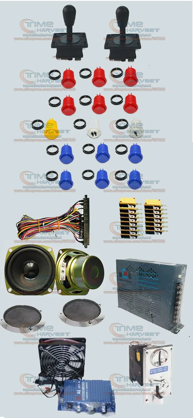 

Arcade parts Bundles kit With American style Joystick American style buttons Microswitches Jamma Harness Amplifiers with wires
