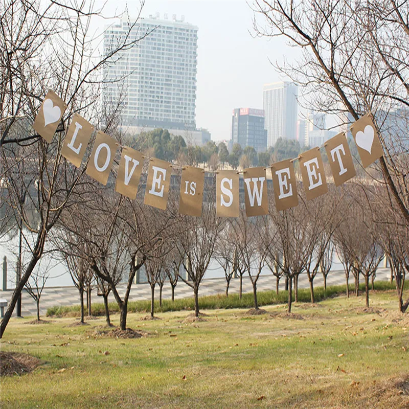 Винтаж Love Is Sweet Свадебные Баннер праздник девичник реквизит для фотосессии овсянка крафт-бумага Свадебные вывеска для декора вечерние украшения