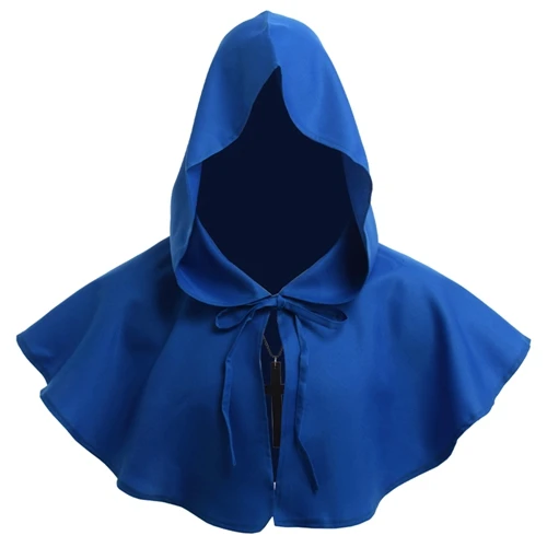 Vintage Medieval Costume Men Women Hooded Renaissance Wicca Pagan Capelet LARP Mantle Cowl Hat Fancy Dress Cosplay Accessory Blue