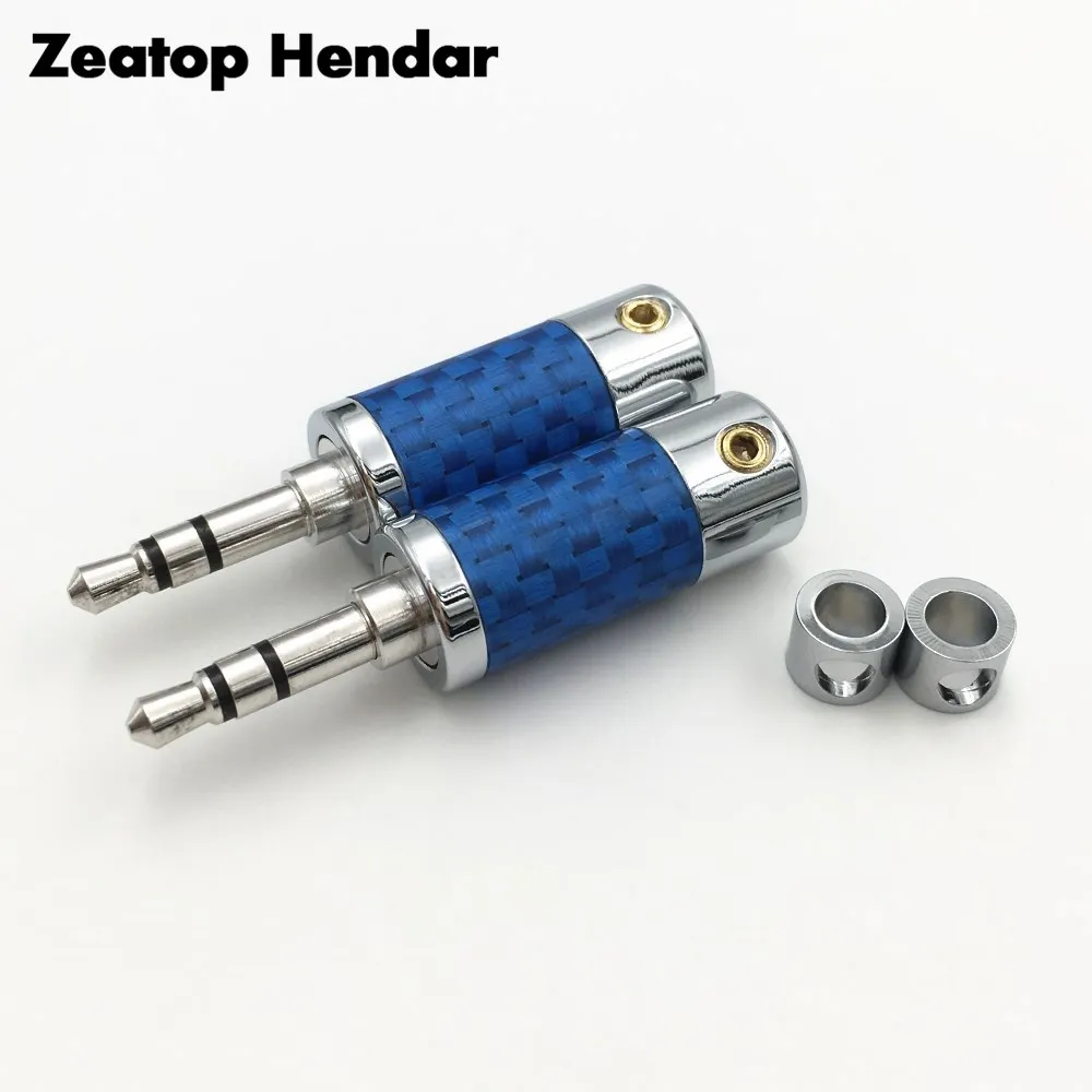 

2Pcs Rhodium Plated Plug 3.5mm 3 Pole Stereo Male Audio Jack Repair Headphone 3.5 AUX Solder DIY Blue Carbon Fiber Connector