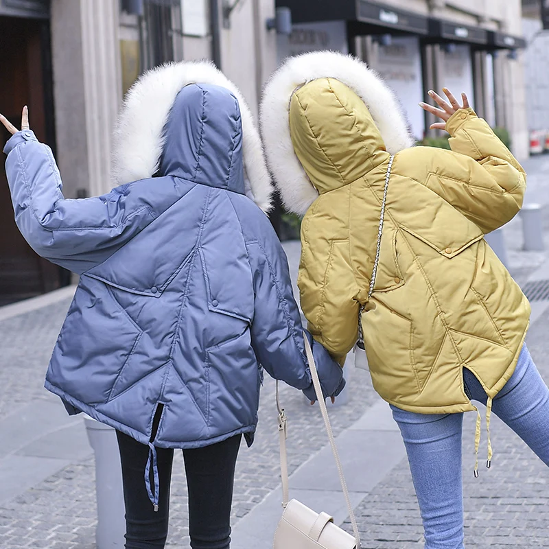 2020 Women Winter Short Jacket Mujer Hooded Parkas Winter Coat Women Loose Parka Fur Collar Cotton Padded Jackets