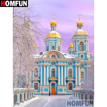 

HOMFUN Diamond Embroidery "Castle building" Pattern DIY 5D Diamond Painting Needlework Cross Stitch Full Drill Painting A19387