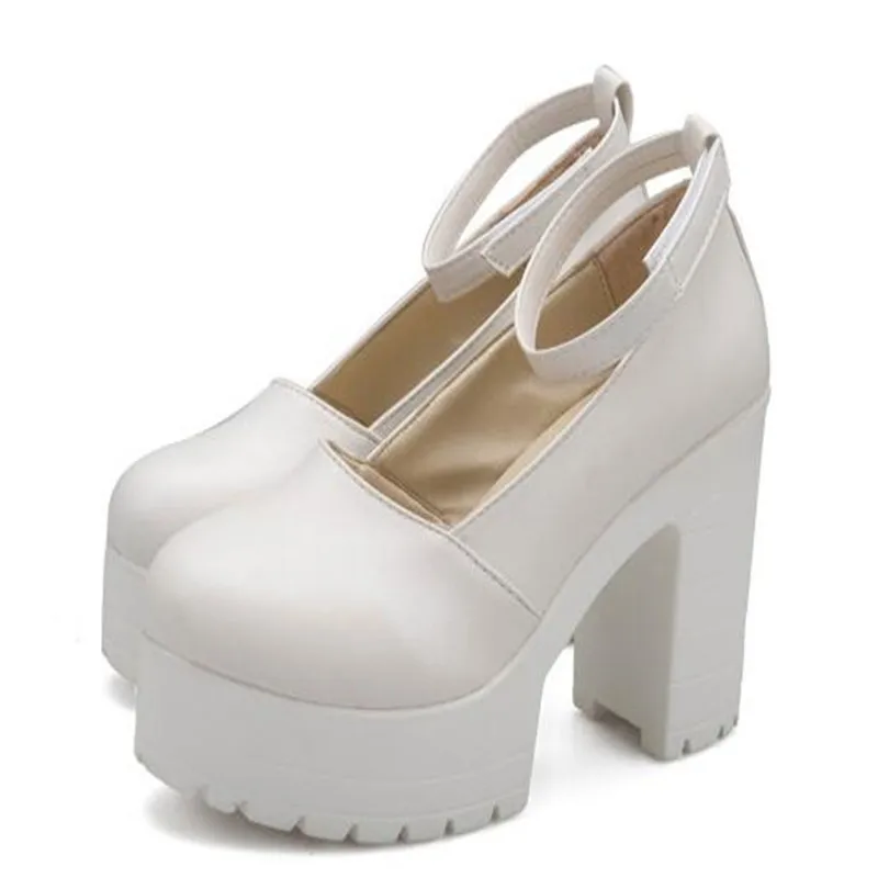 

2019 Spring Ladies Footwear Casual Thick Heels Platform Shoes For Girls Women High Heels Shoes Pumps BLACK WHITE HOT SALE