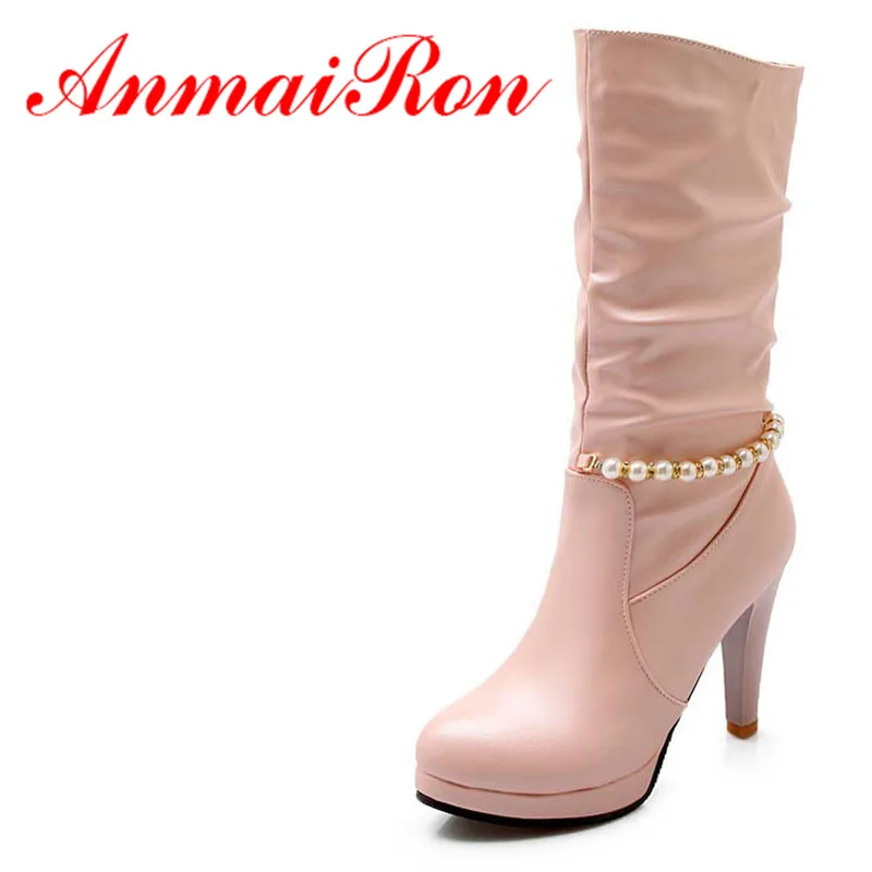 round toe calf high boots