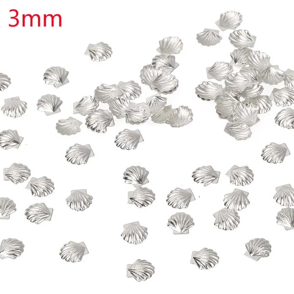 Новинка, наклейки для ногтей, 100 шт, золотой, серебряный сплав, морская раковина, рыба, 3D металлический стикер для дизайна ногтей, украшение для ногтей