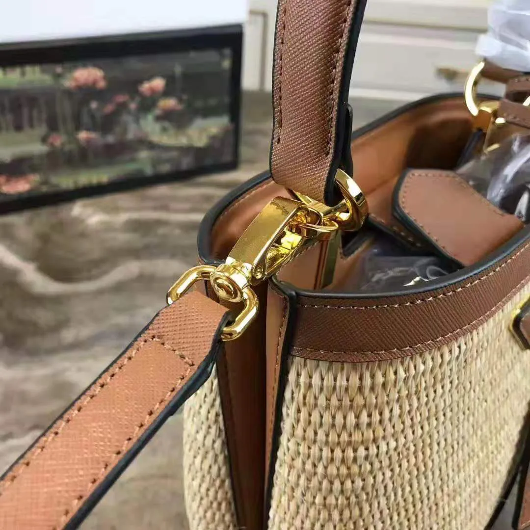 Women's bag luxury brand designer handbags rattan Straw crossbody bags Saffiano Cowhide Leather beach bags original femme