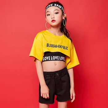

Jazz Dance Costume Girls Short Sleeve Tops Streetwear Dancing Clothing Kids Show Set Children Performance Stage Outfits DN3674