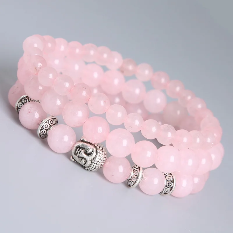 

Woman Mala Necklace & Bracelets For Women Rose Quartzs Yoga Bracelet Multilayer Pink Bracelet