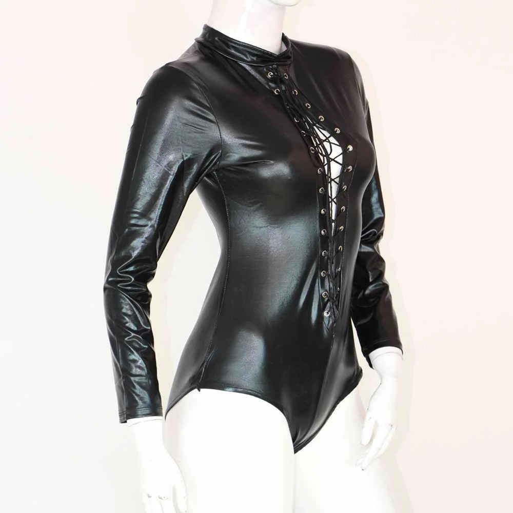 Porn Lingerie Sexy Hot Erotic Sexy Babydoll Women PU Leather Latex Tighten Lingerie Sex Bondage Bodysuits Pole Dance Bodysuits Plus Size 5XL (7)