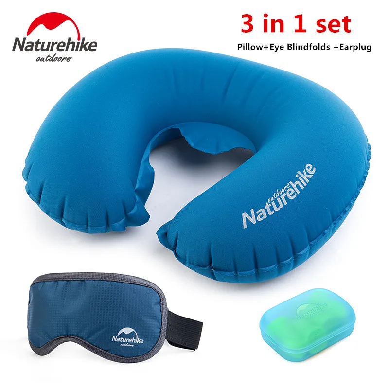 

NatureHike Factory Store Portable Pillow Air Inflatable Travel Kits Pillow+Eye Blindfolds +Earplug 3 In 1 Set Travel Necessity