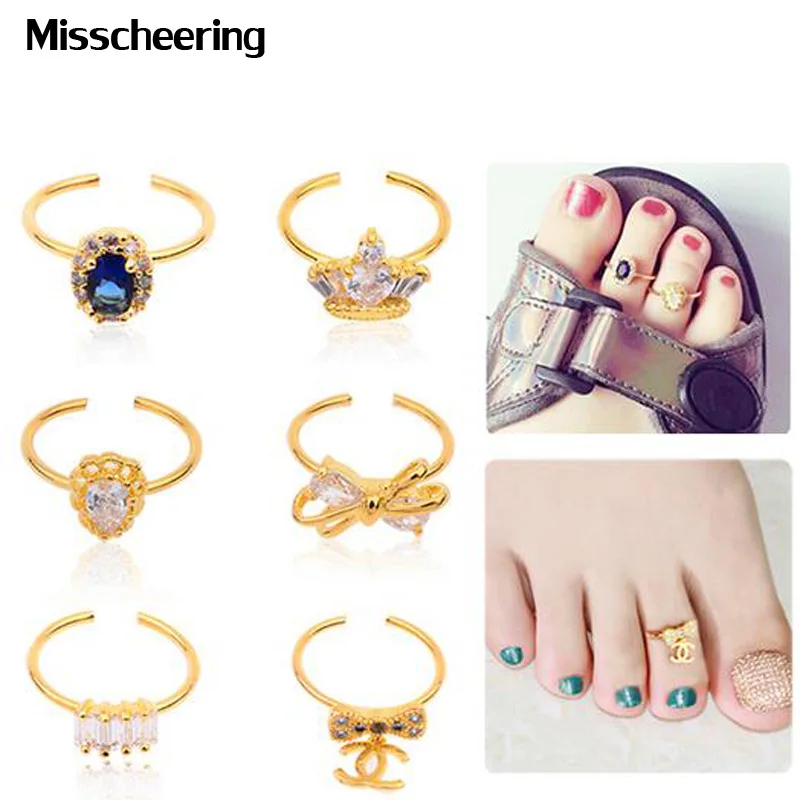 

1pcs Toe Nail Art Decorations Glitter Rhinestone Zircon Alloy Nail Rings Bow Crown Design Strass Charms Fashion Jewelry