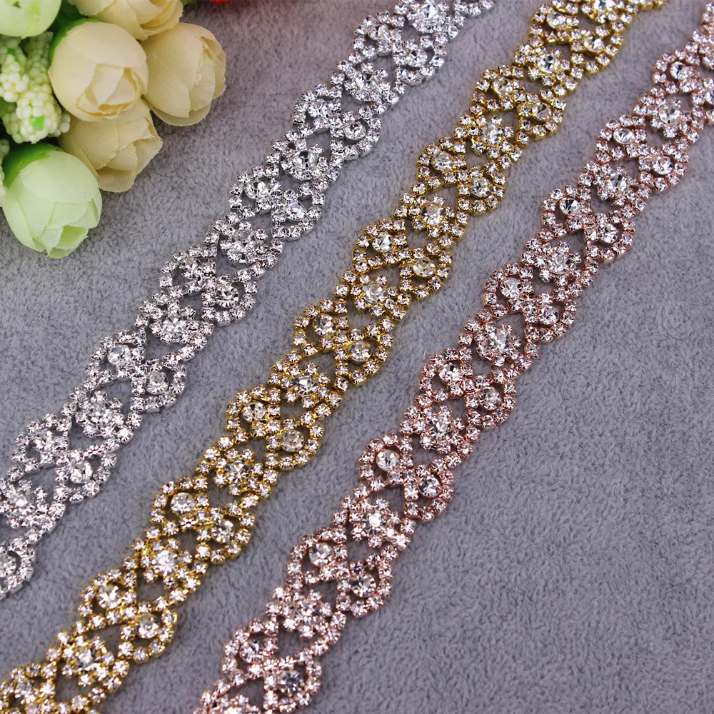 

Handmade Rhinestone belt Wedding Bridal Belt headband Crystal Rhinestone Trim Applique Luxury Costume Chain Silver Sashes