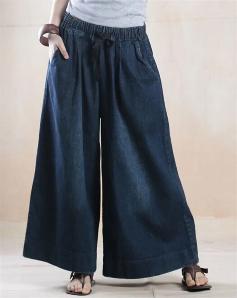 Yesno P68 Women 100% Cotton Wide Leg Cropped Jeans Pants Trousers ...